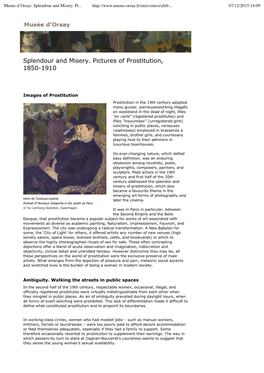 Orsay- Splendour and Misery. Pictures of Prostitution, 1850-1910