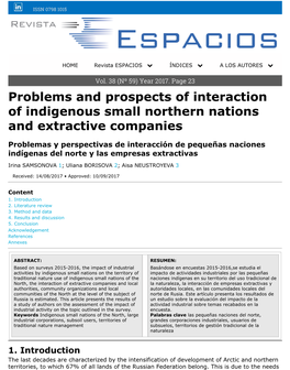 Problems and Prospects of Interaction of Indigenous Small Northern Nations and Extractive Companies