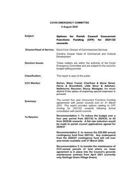 Options for Parish Council Concurrent Functions Funding (CFF) for 2021/22 Onwards