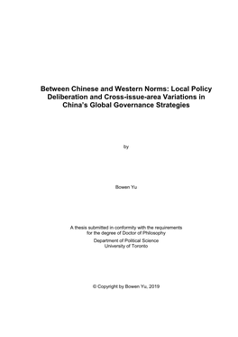 Between Chinese and Western Norms: Local Policy Deliberation and Cross-Issue-Area Variations in China's Global Governance Stra