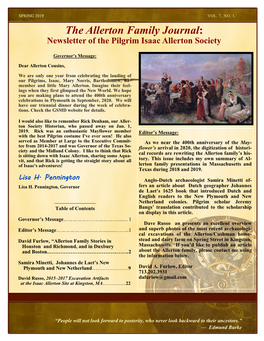 The Allerton Family Journal: Newsletter of the Pilgrim Isaac Allerton Society