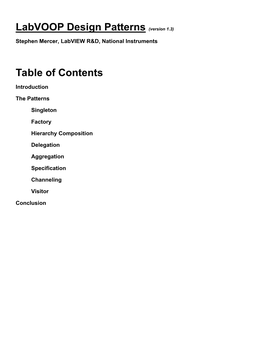 Labvoop Design Patterns (Version 1.3) Table of Contents