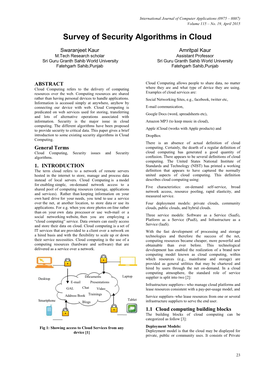 Survey of Security Algorithms in Cloud