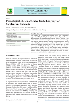 Phonological Sketch of Malay Jambi Language of Sarolangun, Indonesia