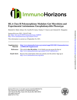 Experimental Autoimmune Encephalomyelitis Phenotype HLA Class II Polymorphisms Modulate Gut Microbiota