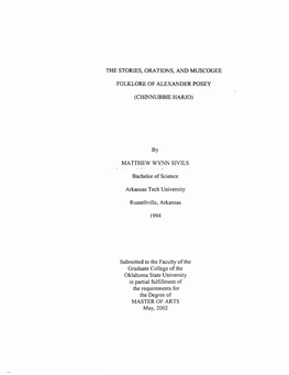 The Stories, Orations, and Muscogee Folklore of Alexander Posey (Chinnubbie Harjo)