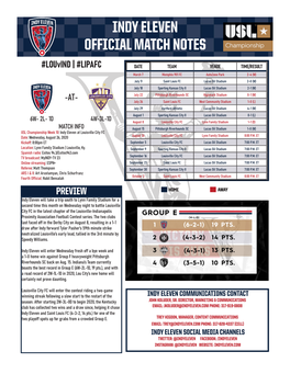 Indy Eleven Official Match Notes