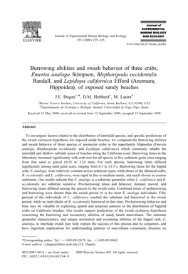 Burrowing Abilities and Swash Behavior of Three