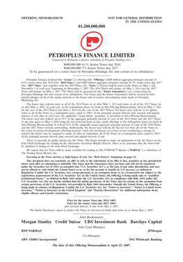 PETROPLUS FINANCE LIMITED (Organized in Bermuda, a Finance Subsidiary of Petroplus Holdings AG)