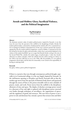 Arendt and Hobbes: Glory, Sacrificial Violence, and the Political Imagination