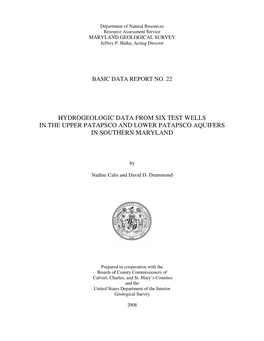 Hydrogeologic Data from Six Test Wells in the Upper Patapsco and Lower Patapsco Aquifers in Southern Maryland