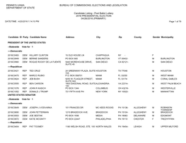 Candidate Listing - Post Ballot Lottery 2016 PRESIDENTIAL ELECTION 04/26/2016 (PRIMARY) DATE/TIME : 4/20/2016 1:14:10 PM Page 1 of 79