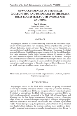 Coleoptera) and Bryophagy in the Black Hills Ecosystem, South Dakota and Wyoming