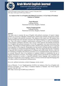 An Analysis of the Use of English with Political Correctness: a Case Study of Graduate Students in Thailand