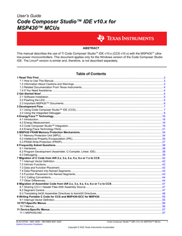 Code Composer Studio IDE V10.X for MSP430 Mcus