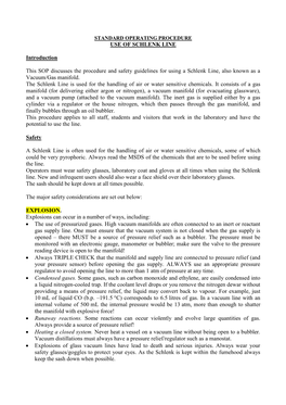 USE of SCHLENK LINE Introduction This SOP Discusses the Procedure