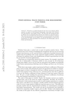 Arxiv:2101.05663V2 [Math.NT] 16 Feb 2021 9.6])