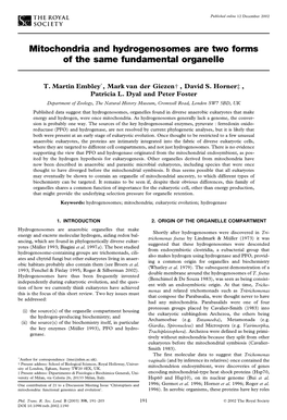 Mitochondria and Hydrogenosomes Are Two Forms of the Same