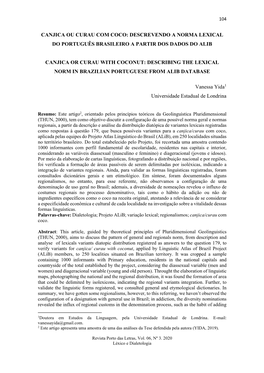 Canjica Ou Curau Com Coco: Descrevendo a Norma Lexical Do Português Brasileiro a Partir Dos Dados Do Alib