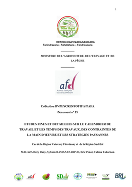 Collection BVPI/Scrid/FOFIFA/TAFA ETUDES FINES ET DETAILLEES