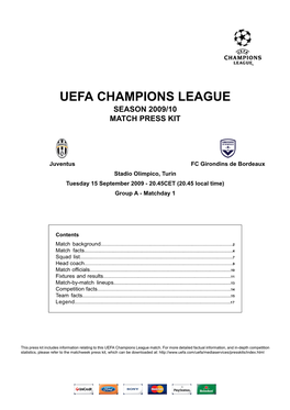 Uefa Champions League Season 2009/10 Match Press Kit