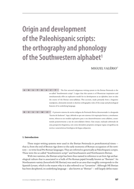 Origin and Development of the Paleohispanic Scripts: the Orthography and Phonology of the Southwestern Alphabet1