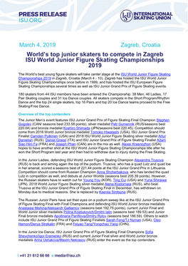 World's Top Junior Skaters to Compete in Zagreb ISU World Junior Figure