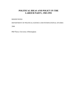 Political Ideas and Policy in the Labour Party, 1983-1992