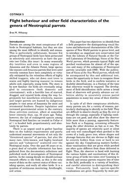 Flight Behaviour and Other Field Characteristics of the Genera of Neotropical Parrots