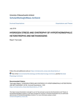 Hydrogen Stress and Syntrophy of Hyperthermophilic Heterotrophs and Methanogens