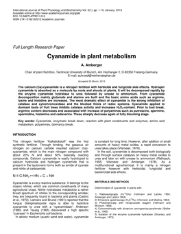 Cyanamide in Plant Metabolism