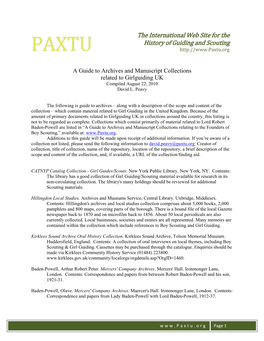 The International Web Site for the History of Guiding and Scouting PAXTU