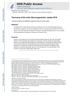 Taxonomy of the Order Mononegavirales: Update 2019