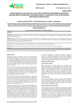 Miq on Murashige and Skoog Media: a Strategic Step of Secondary Metabolite Production