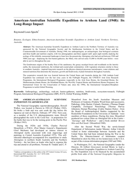 American-Australian Scientific Expedition to Arnhem Land (1948): Its Long-Range Impact