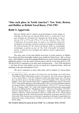 “One Such Place in North America”: New York, Boston, and Halifax As British Naval Bases, 1743-1783 Rohit T