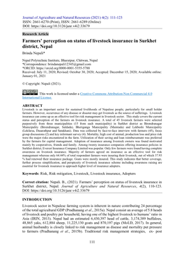 Farmers' Perception on Status of Livestock Insurance in Surkhet