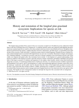 History and Restoration of the Longleaf Pine-Grassland Ecosystem: Implications for Species at Risk