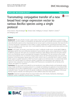 Conjugative Transfer of a New Broad Host Range Expression Vector To