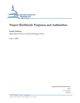 Project Bioshield: Purposes and Authorities