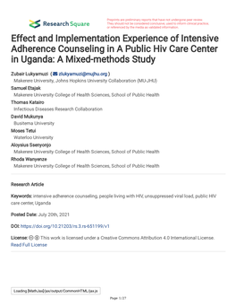 Effect and Implementation Experience of Intensive Adherence Counseling in a Public Hiv Care Center in Uganda: a Mixed-Methods Study