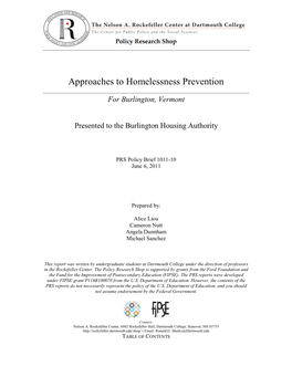 Approaches to Homelessness Prevention