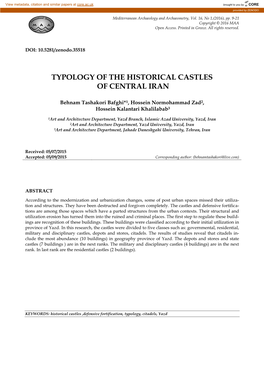 Typology of the Historical Castles of Central Iran