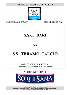 S.S.C. BARI Vs S.S. TERAMO CALCIO