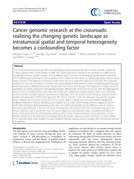 Cancer Genomic Research at the Crossroads: Realizing the Changing