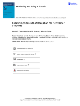 Examining Contexts of Reception for Newcomer Students