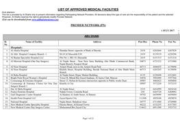 LIST of APPROVED MEDICAL FACILITIES Kind Attention: This List Is Provided by Al Dhafra Only to Present Information Regarding Participating Network Providers