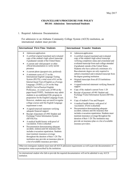 Chancellor's Procedures ( 801.04 Admission International Students )