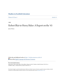 Robert Blair to Henry Baker: a Report on the '45 James Means