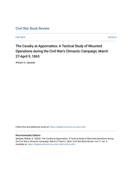 The Cavalry at Appomattox: a Tactical Study of Mounted Operations During the Civil War's Climactic Campaign, March 27-April 9, 1865